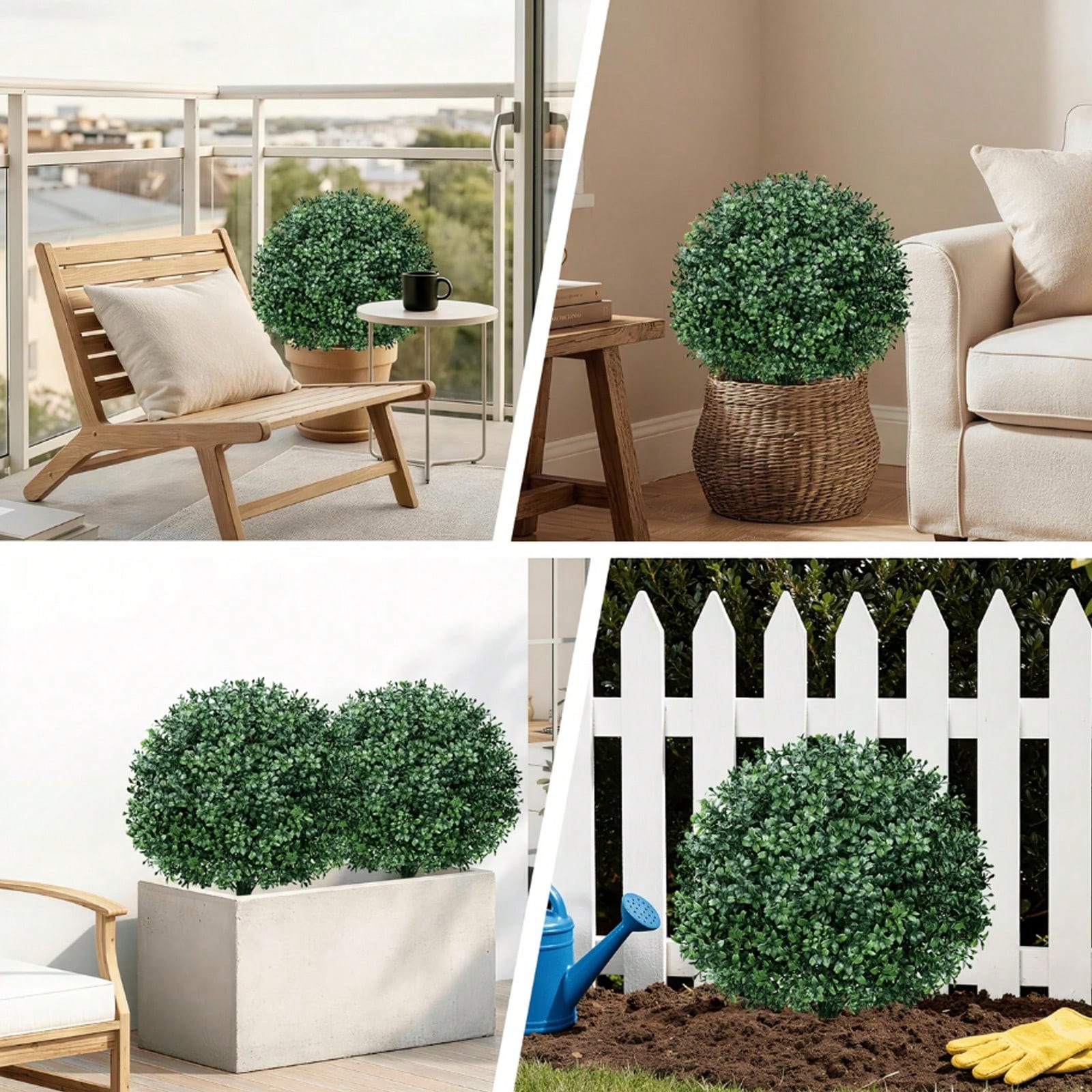2 Pack Artificial Boxwood Topiary Ball UV Resistant Faux Shrubs Ground Stakes