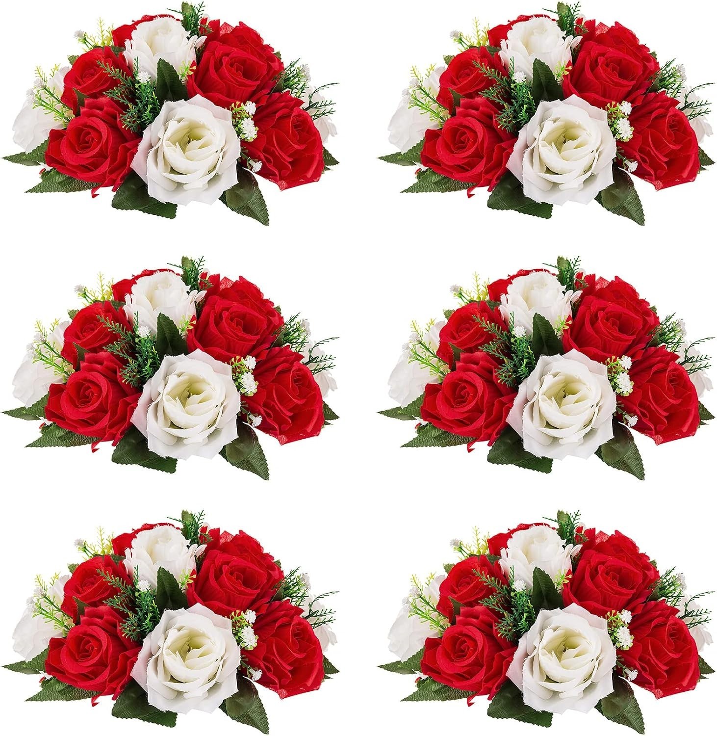 6 Pcs Artificial Rose Flower Ball Arrangement Bouquets Red White Wedding Decor