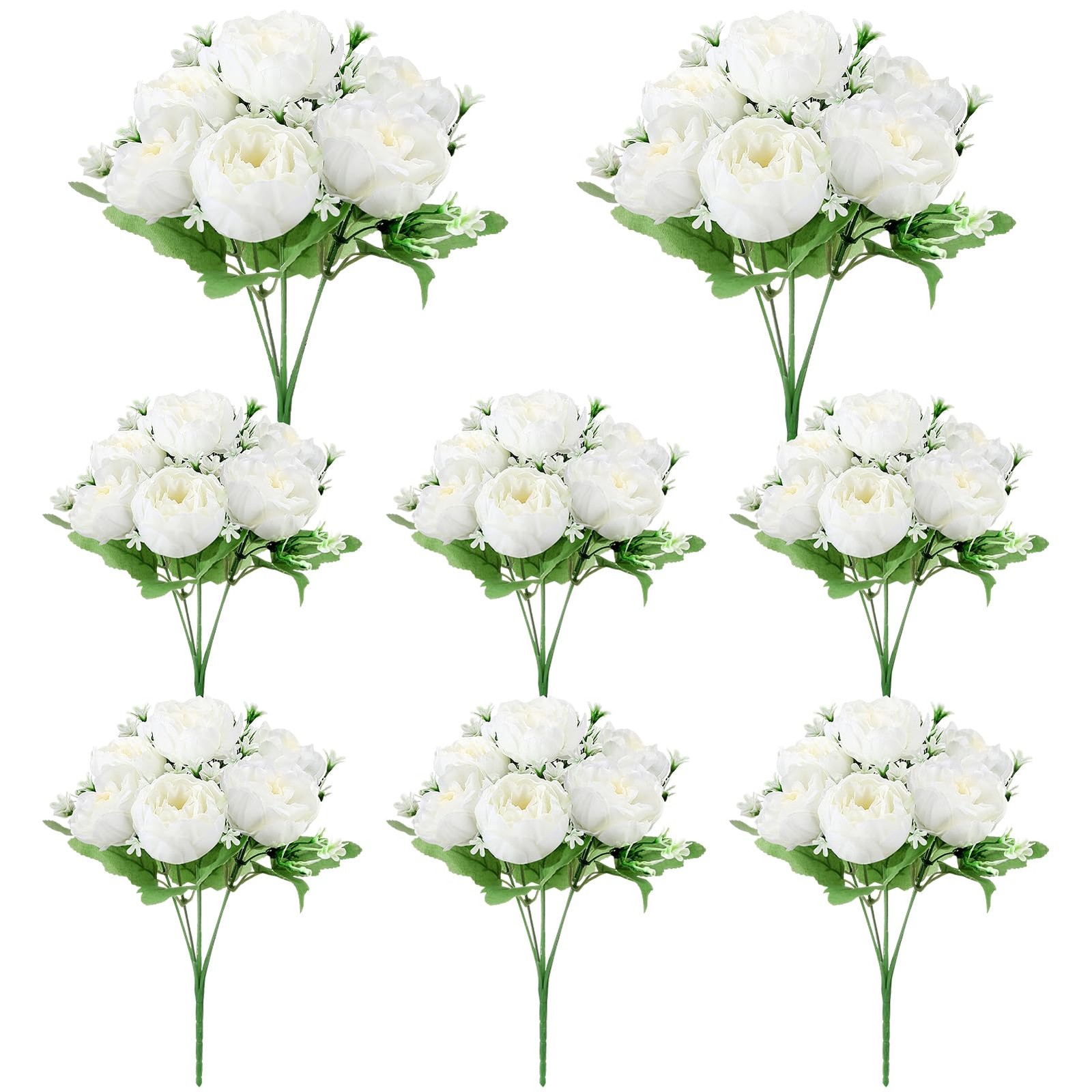 Ovveroche 8 Pack White Peonies Artificial Flowers, Fake Silk Hydrangea Bouque…