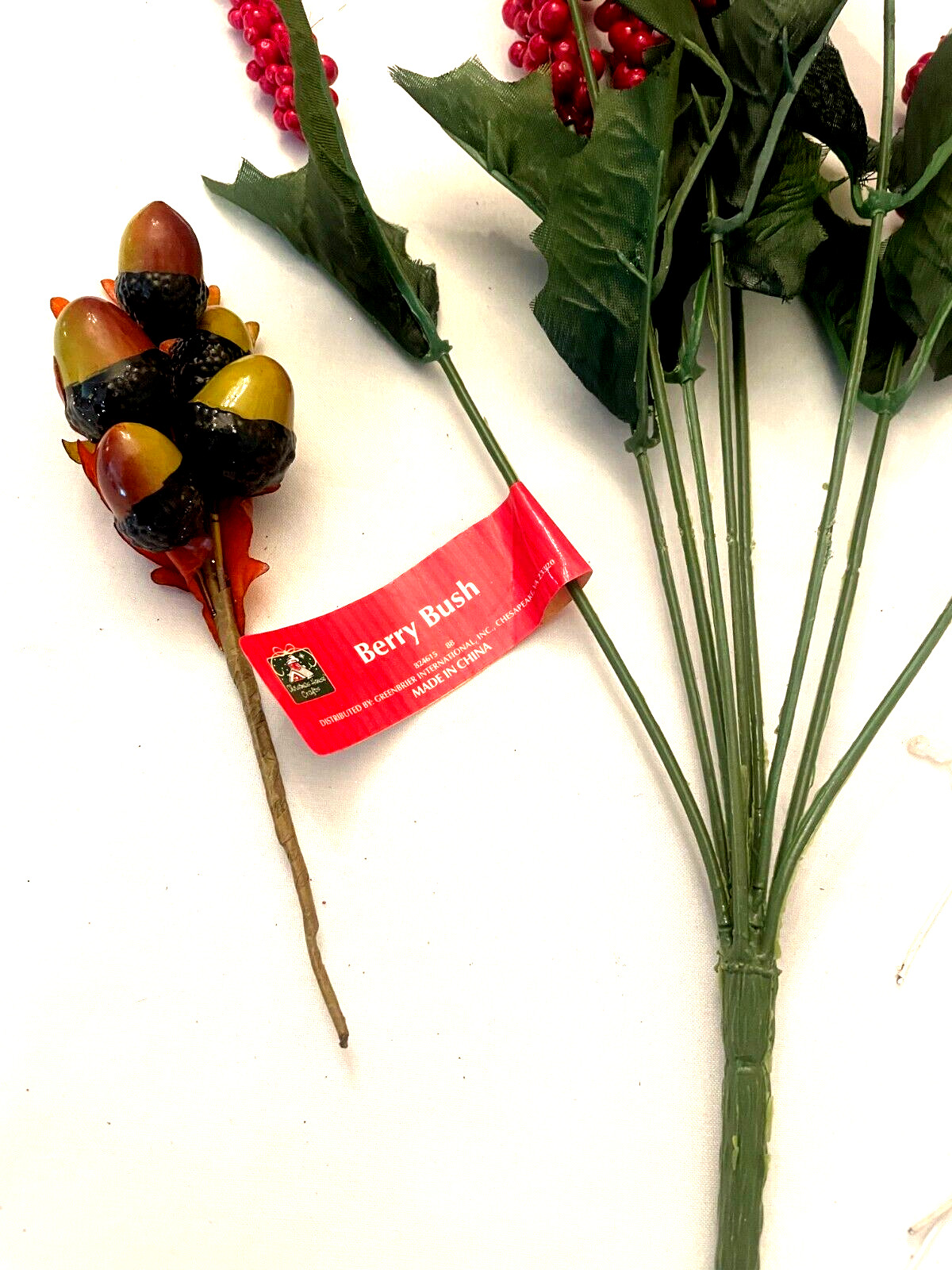 6 Flower Picks Assorted Sizes – Acorn, 4 Glitter Snow Flakes, Red Berry, Vintage