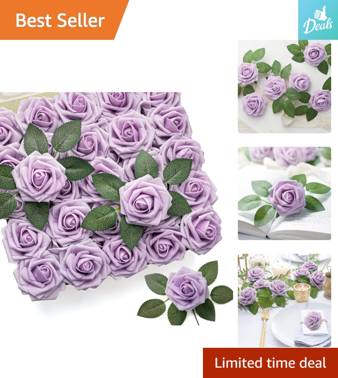 50Pcs Realistic Lavender Foam Roses – Perfect for DIY Floral Arrangements