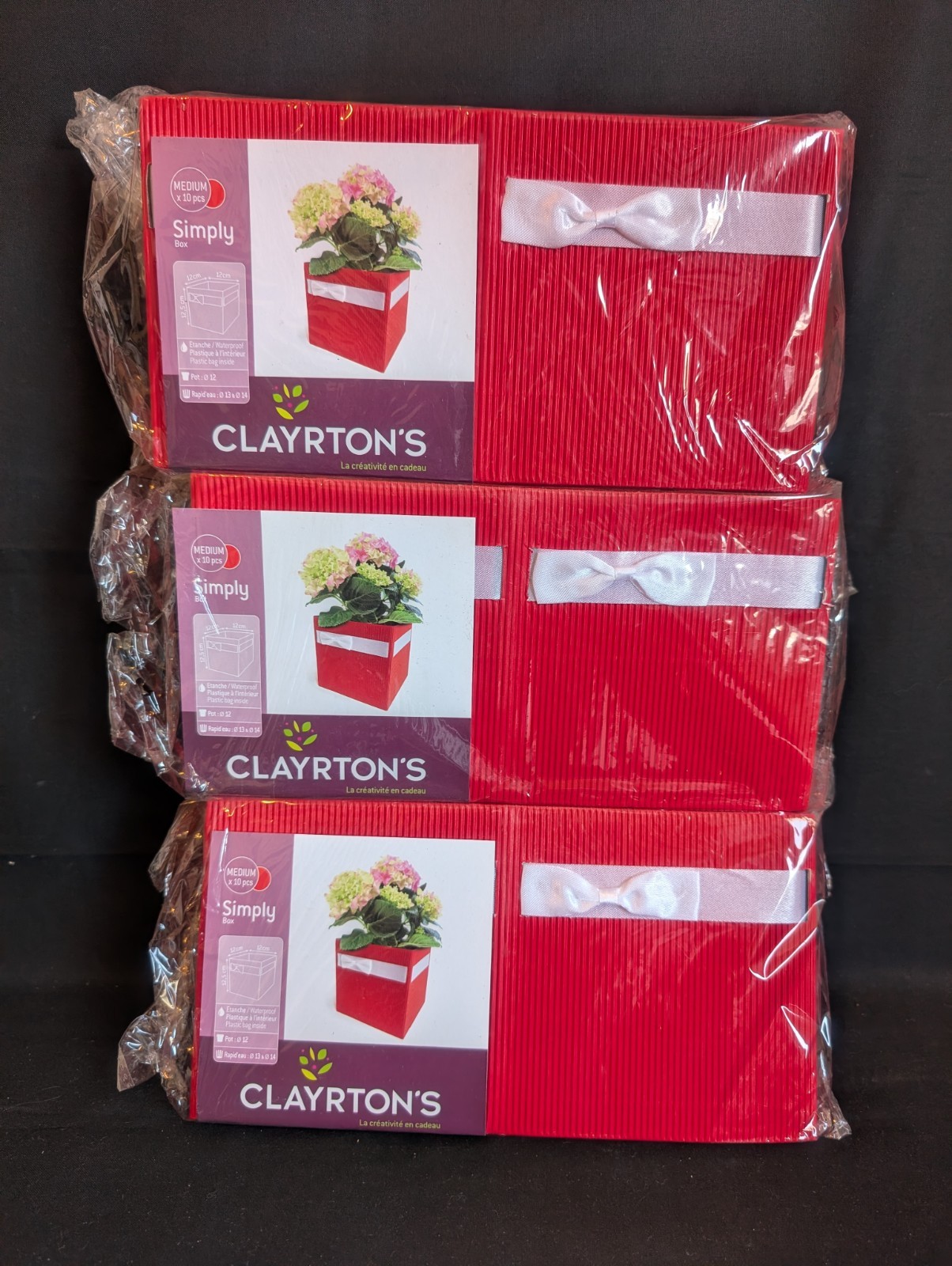 (30) Clayrtons Red Floral Arrangement Corregated Boxes Medium 4.75″Sq France NEW