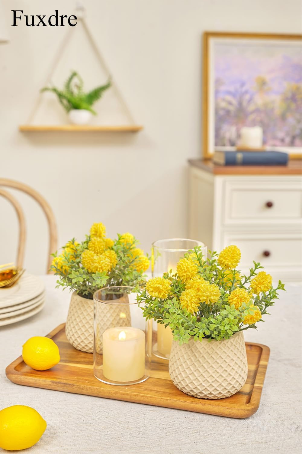 2 Pack Golden Ball Fake Plants for Home Decor – Indoor Yellow Decorative Plants