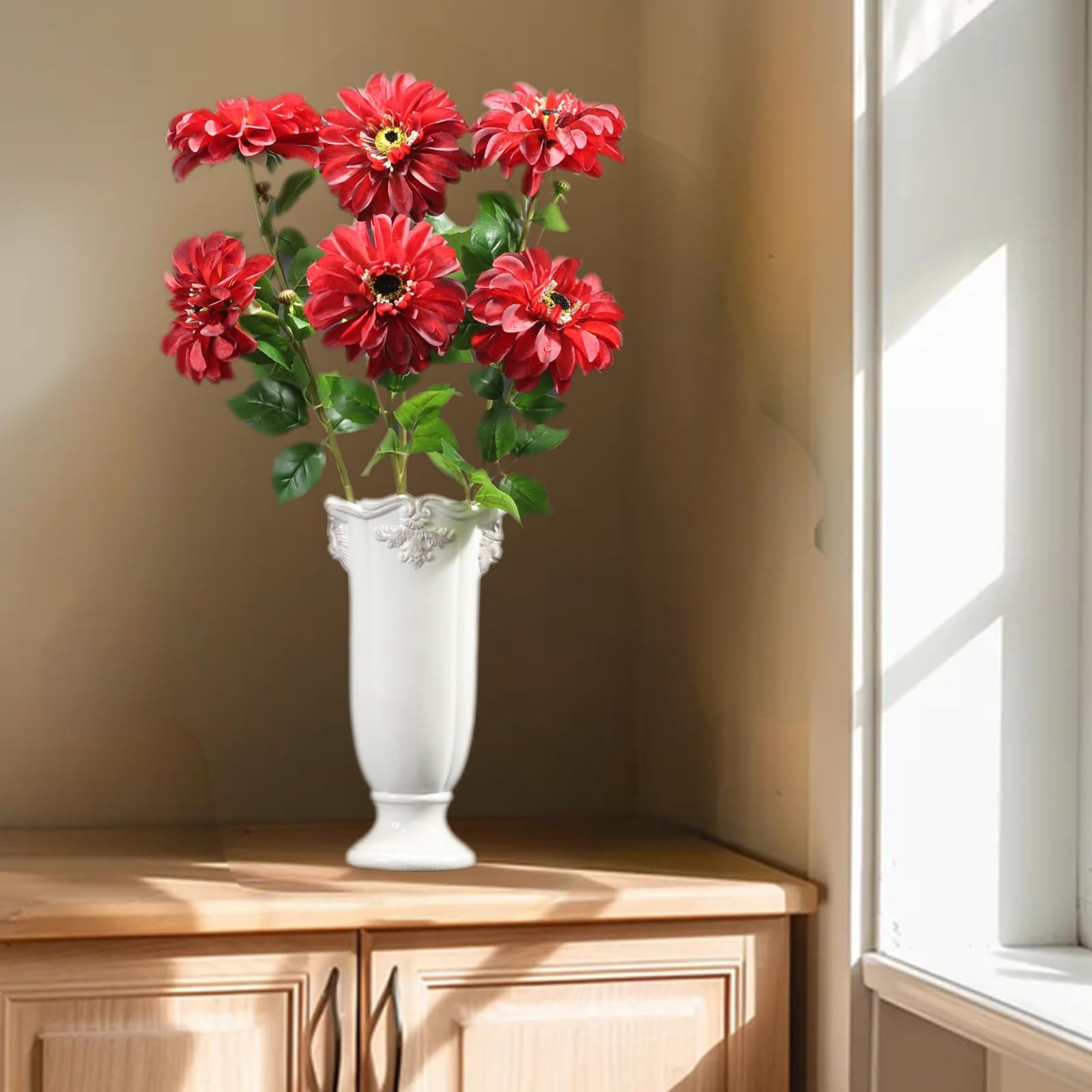 Artificial Chrysanthemums, Daisy Silk Flowers 6 Stems, Aster & Zinnia-Like La…