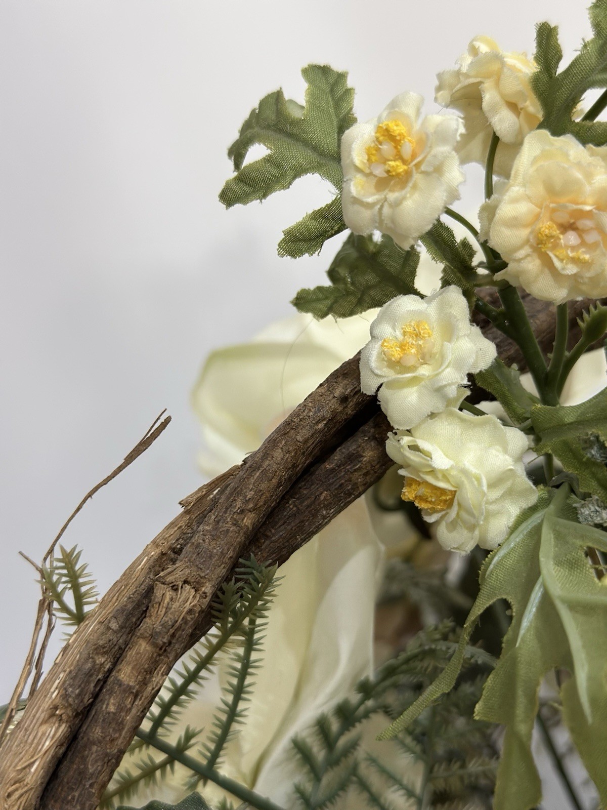 VTG Flower arrangement Rustic Twig Vine Handmade Basket Whimsical Centerpiece
