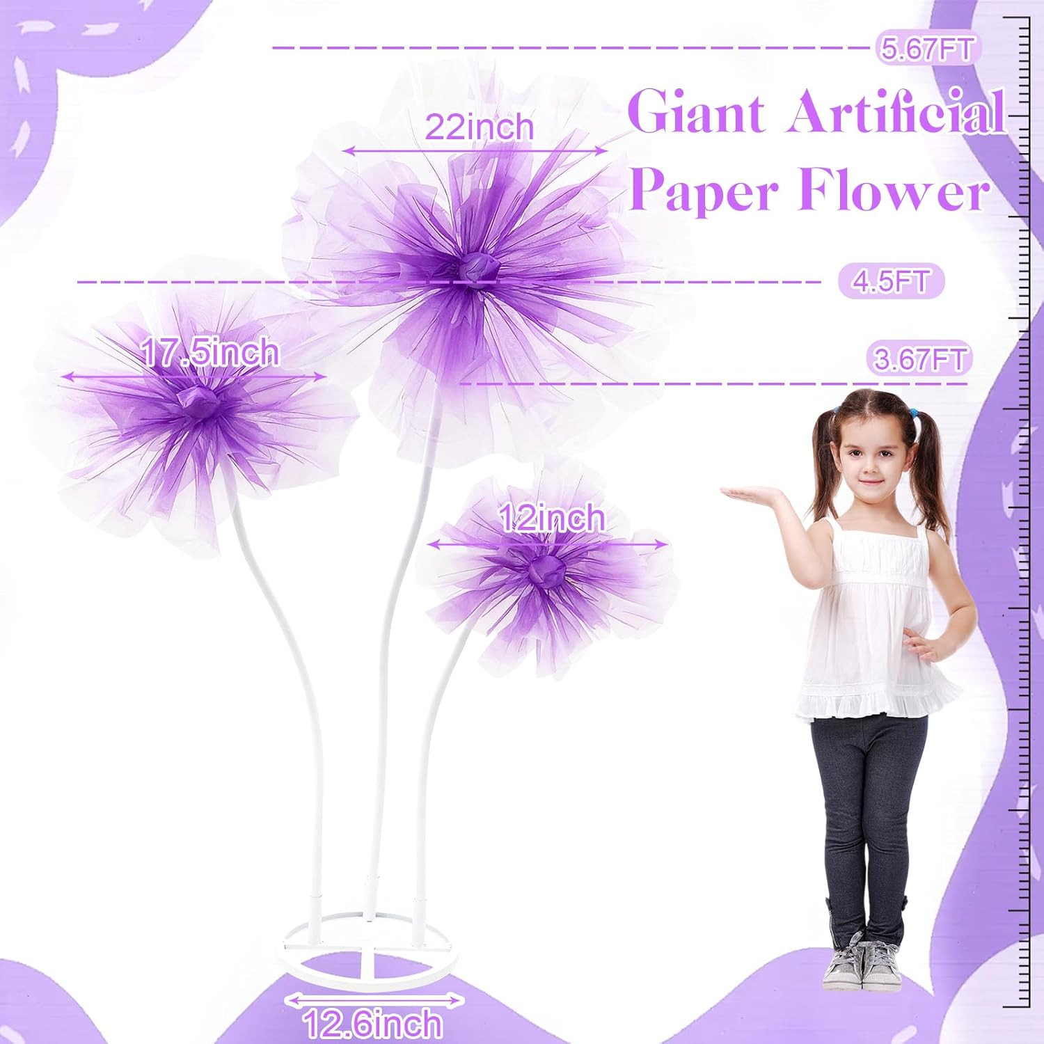 Giant Purple Silk Flowers – 3PCS 5.9Ft Decor for Weddings & Home Events