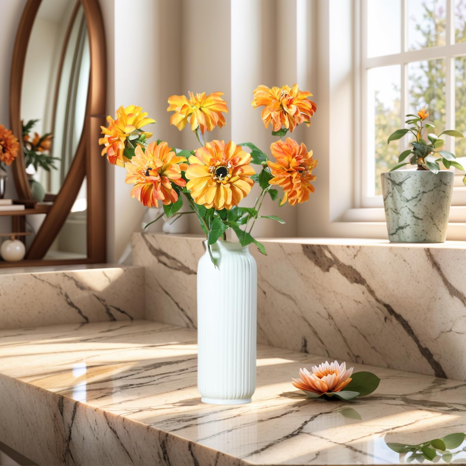 Crisantemo artificial de seda, flores de zinnia naranja de 60 cm (24 pulgadas)