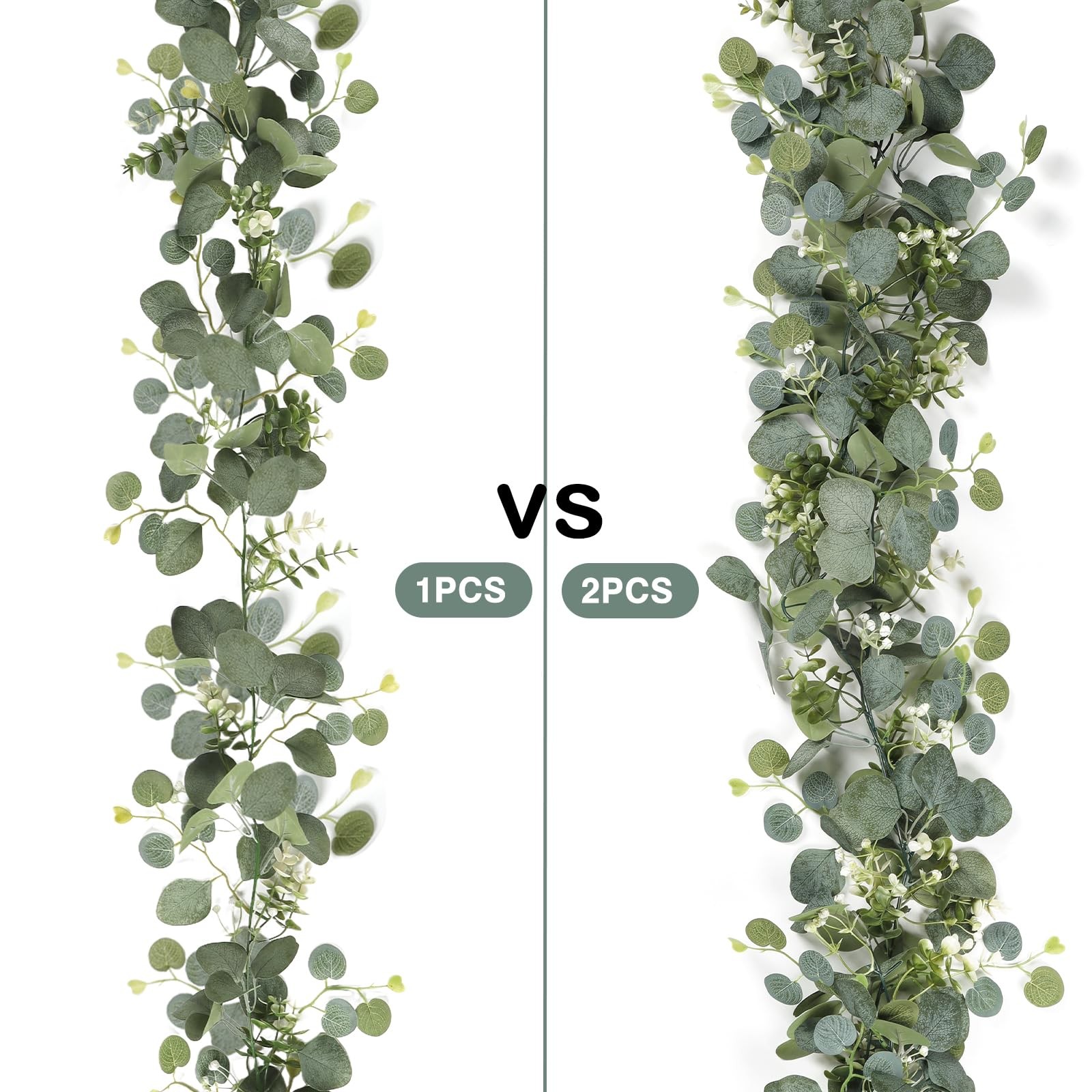 Artificial Eucalyptus Garland with White Flowers 2 Packs 5.9Ft Silver Dollar …