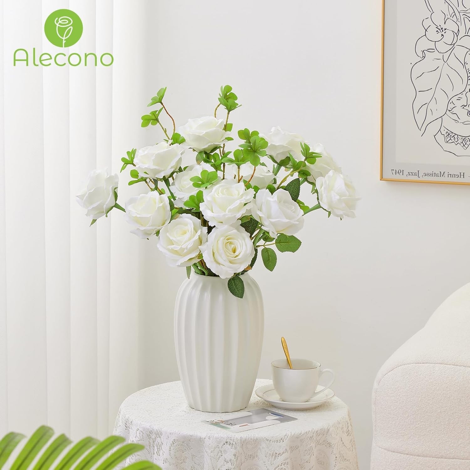 20pcs Fake Roses, 4in Big Velvet Flower Head White Roses Artificial Flowers w…