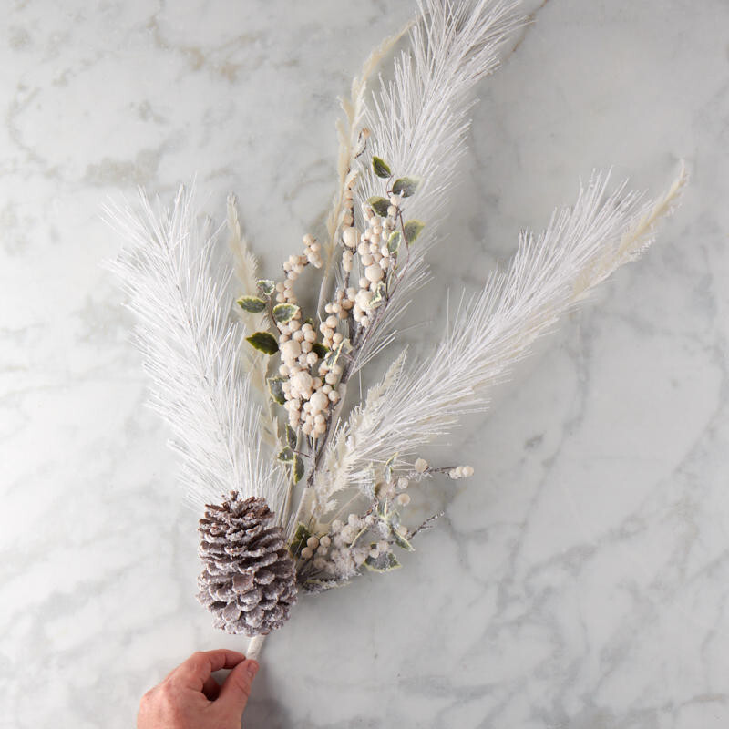 Snowy Artificial White Pine and Cedar Spray with Berries