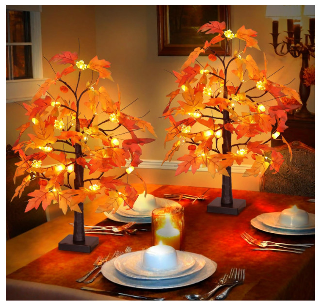 2 Pack 24″ Maple Tree Pumpkin Acorn Leaf Lights Fall Table Decorations New
