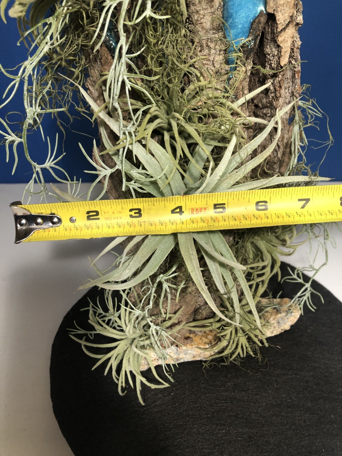 Artificial Succulent Air Plant Home Office Mounted on Real Wood Bark and Stone