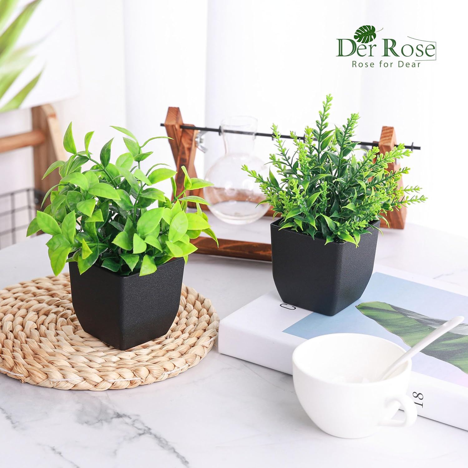 2 Pack Fake Plants Small Faux Artificial Small Potted Plants Indoor Black Bathro