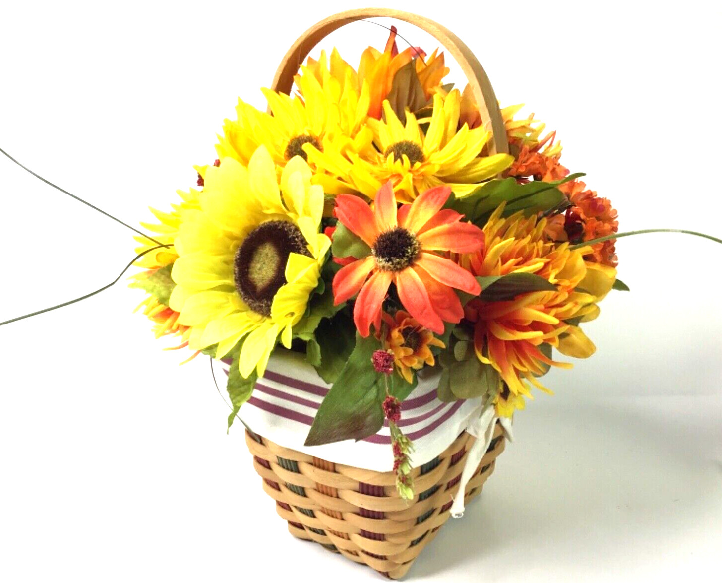 Handmade Fall Flower Basket Arrangement Shades of Orange Yellow Brown Green