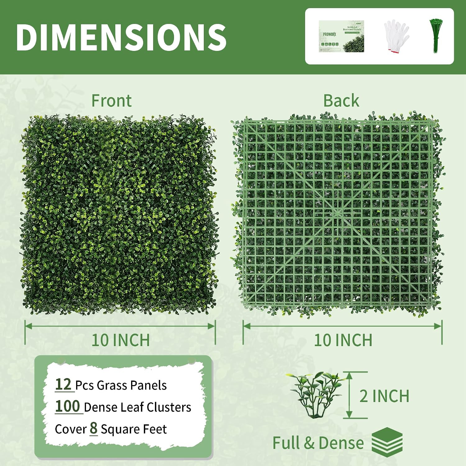 Artificial Grass Wall Panels, 10” X 10” 12 Pack 4-Layer Leaf Uv-Anti Fake Boxwoo