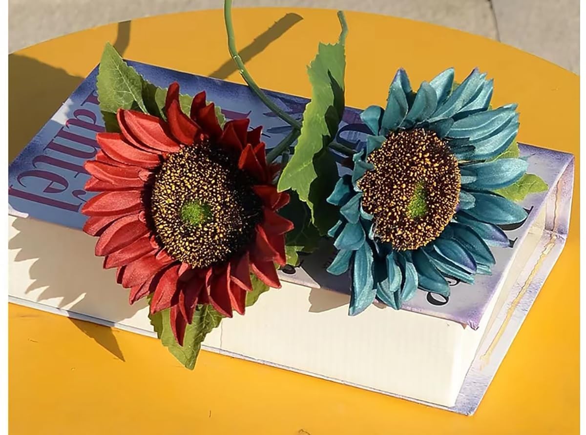 6pcs Artificial Sunflowers Six Colors Fake Sunflowers Bouquet Vintage Fake Si…