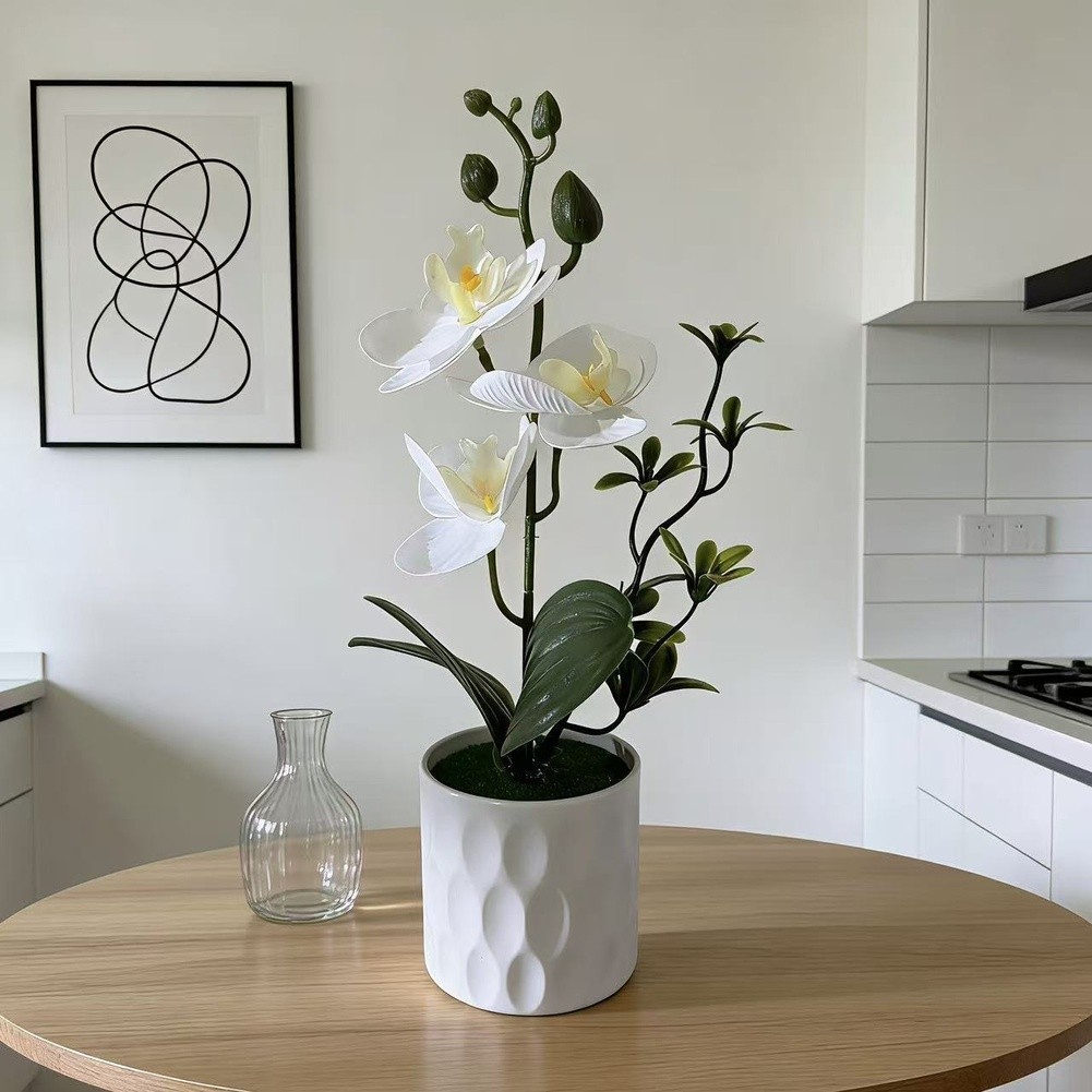 Realistic Fake Butterfly Orchid Plant in Pot for Indoor Office Home Decor