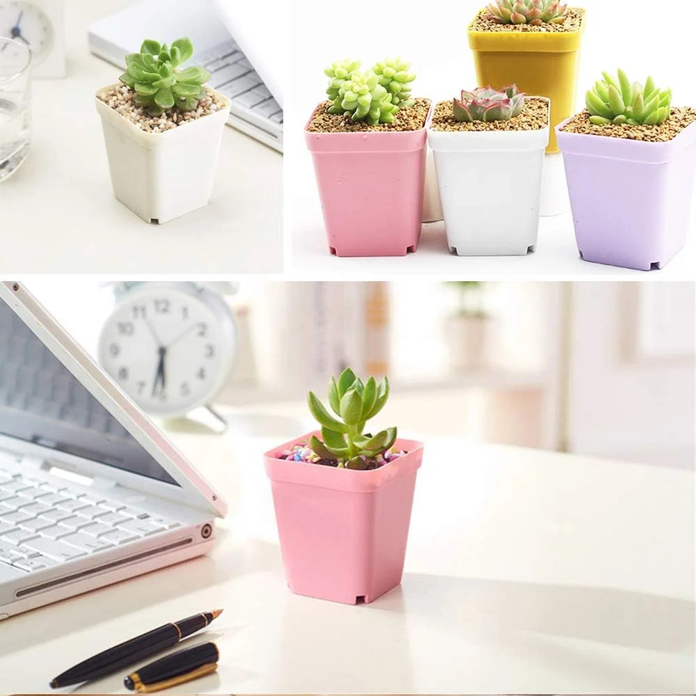 24Pack 3 Inch Plastic Plant Pots,Square Seedling Nursery Pots Succulent Flower P