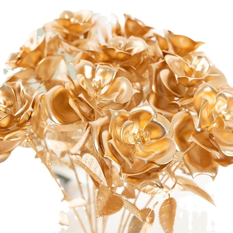 5 Pcs Artificial Golden Roses Flowers 20 Inches Artificial Rose Fake Rose Flo…