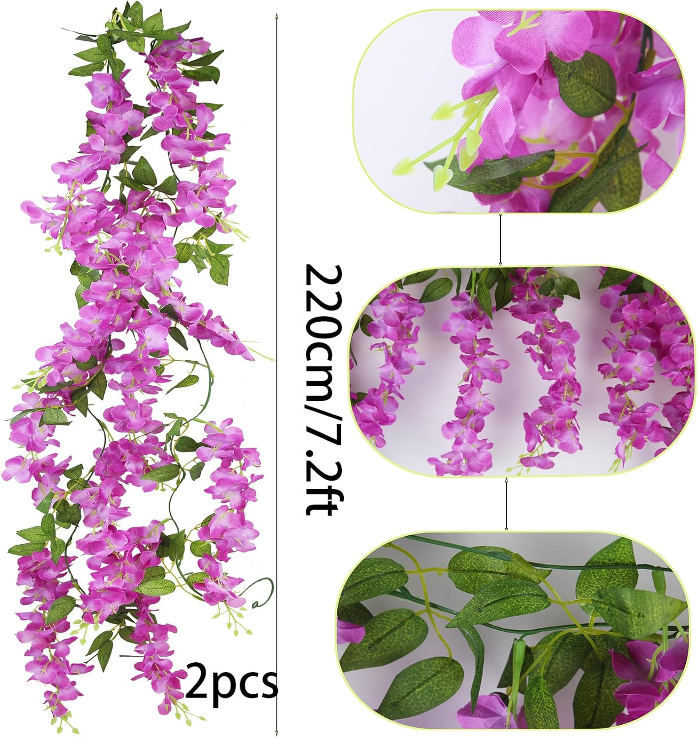 2 Pcs Wisteria Hanging Flowers Wisteria Flowers Vine Garland Wedding Arch Decora