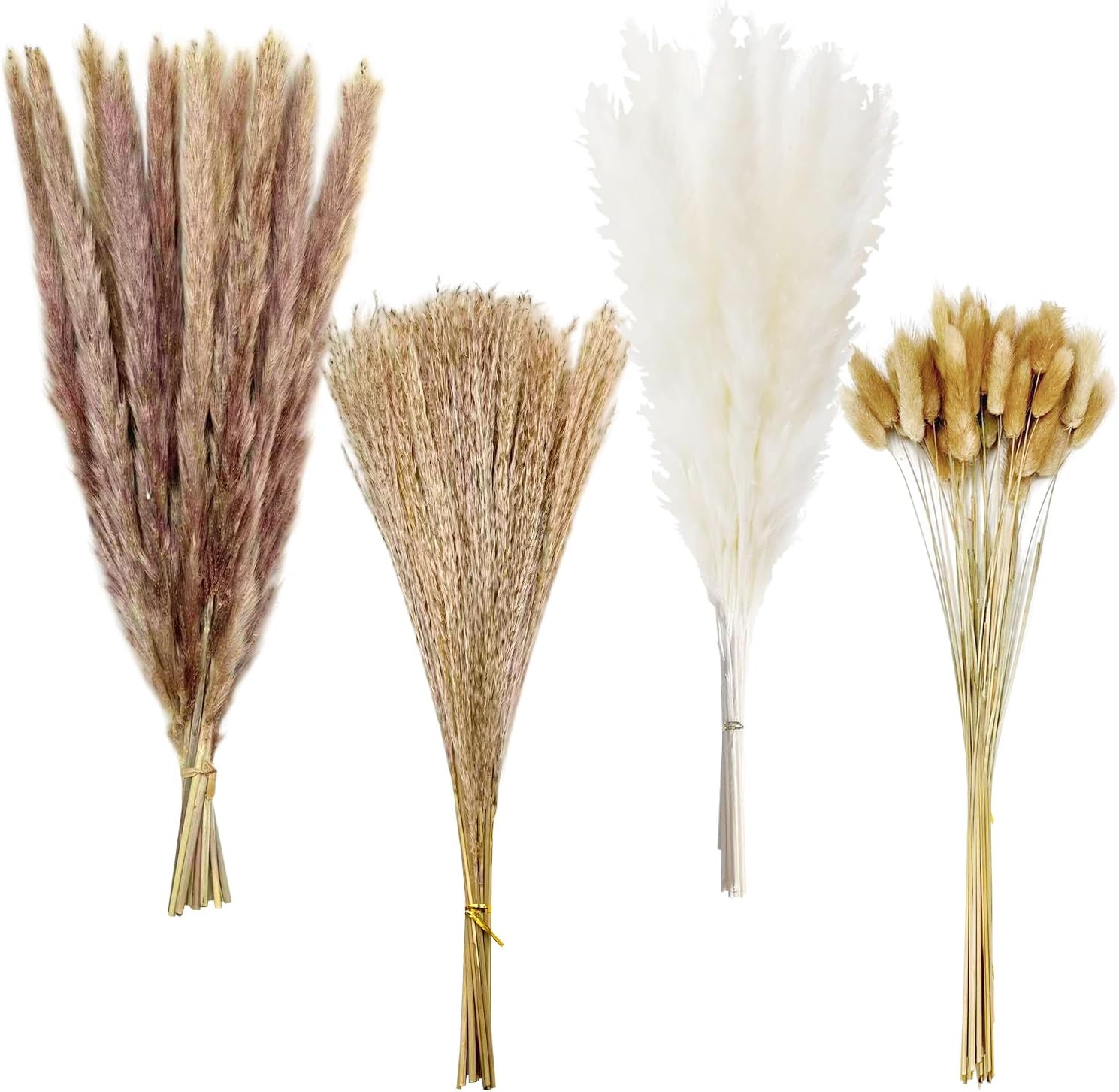 Dried Pampas Grass Decor, 100 Stems Bouquet with Bunny Tails & Reed Grass, Boho
