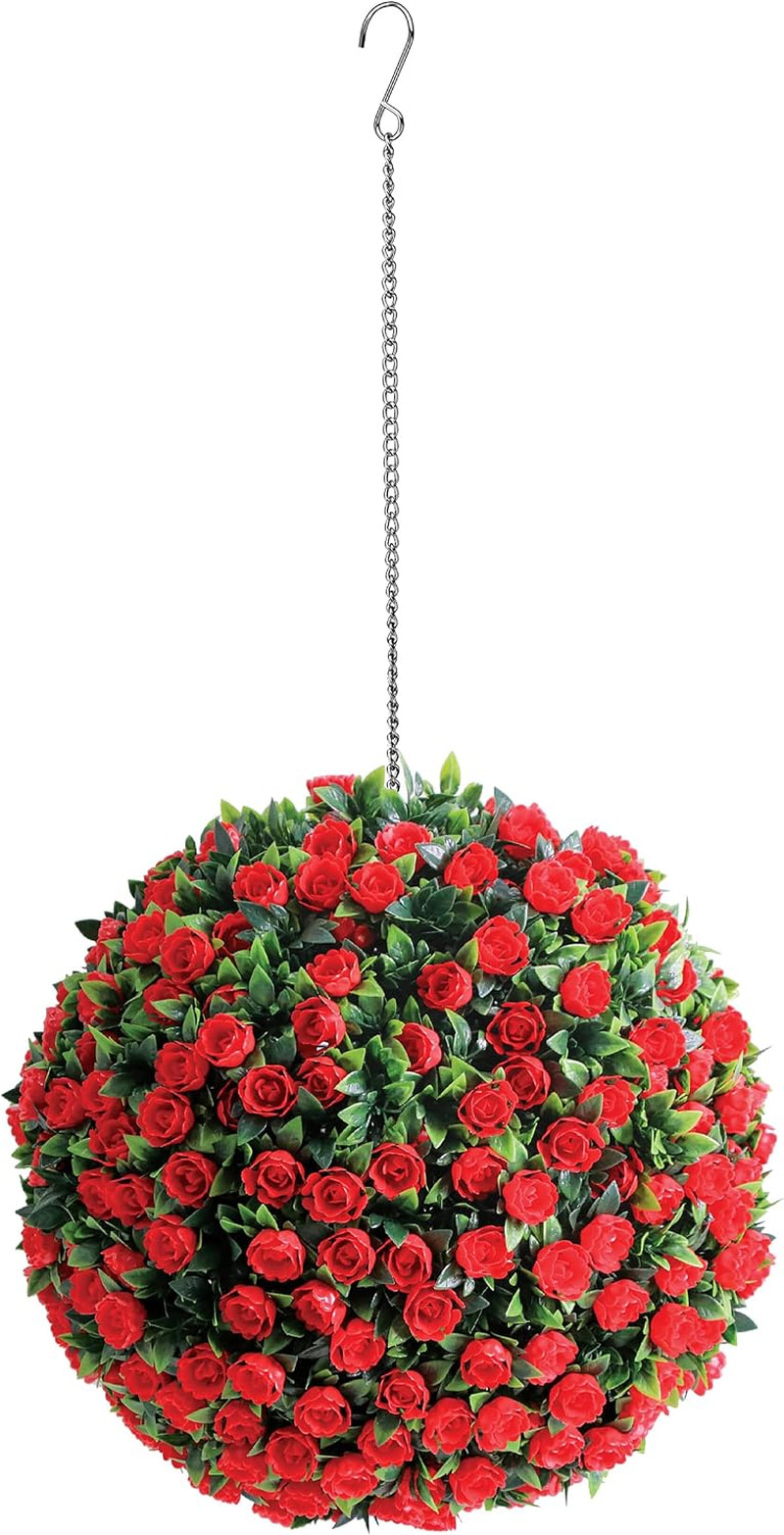 Vibrant Faux Hanging Floral Plant with Red Flowers for Home Decor