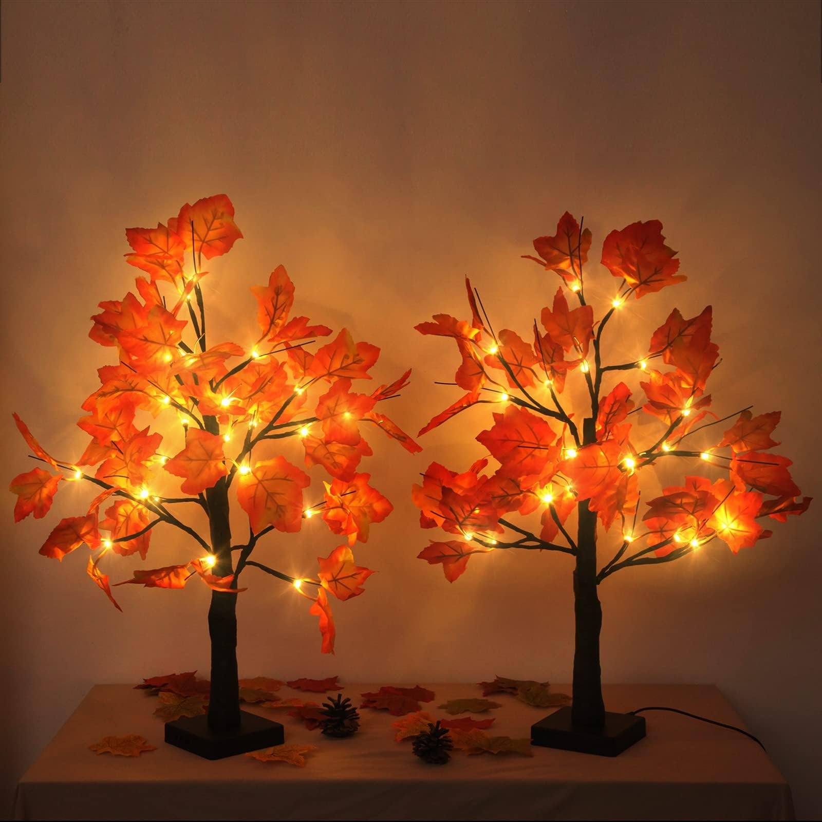 4Pcs Fall Lighted Maple Tree Decor 2FT96LED USBBattery Operated Artificial Au…