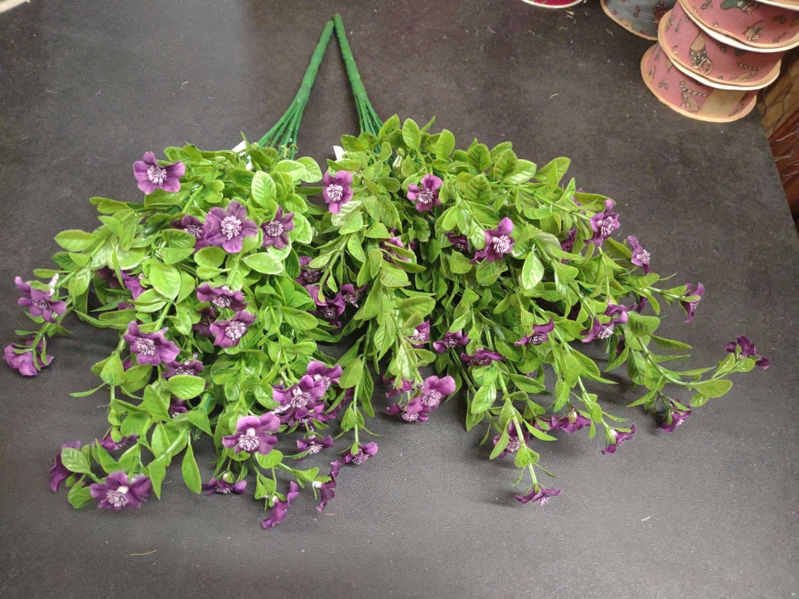 Set of 2: Purple Silk Mini Daisy Bush, “Jacob’s Ladder” Miniature Flower Blooms