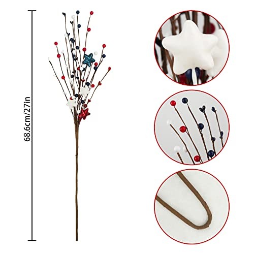 6pcs Patriotic Artificial Berry Stem, 27“ Red White Blue Berries Picks for
