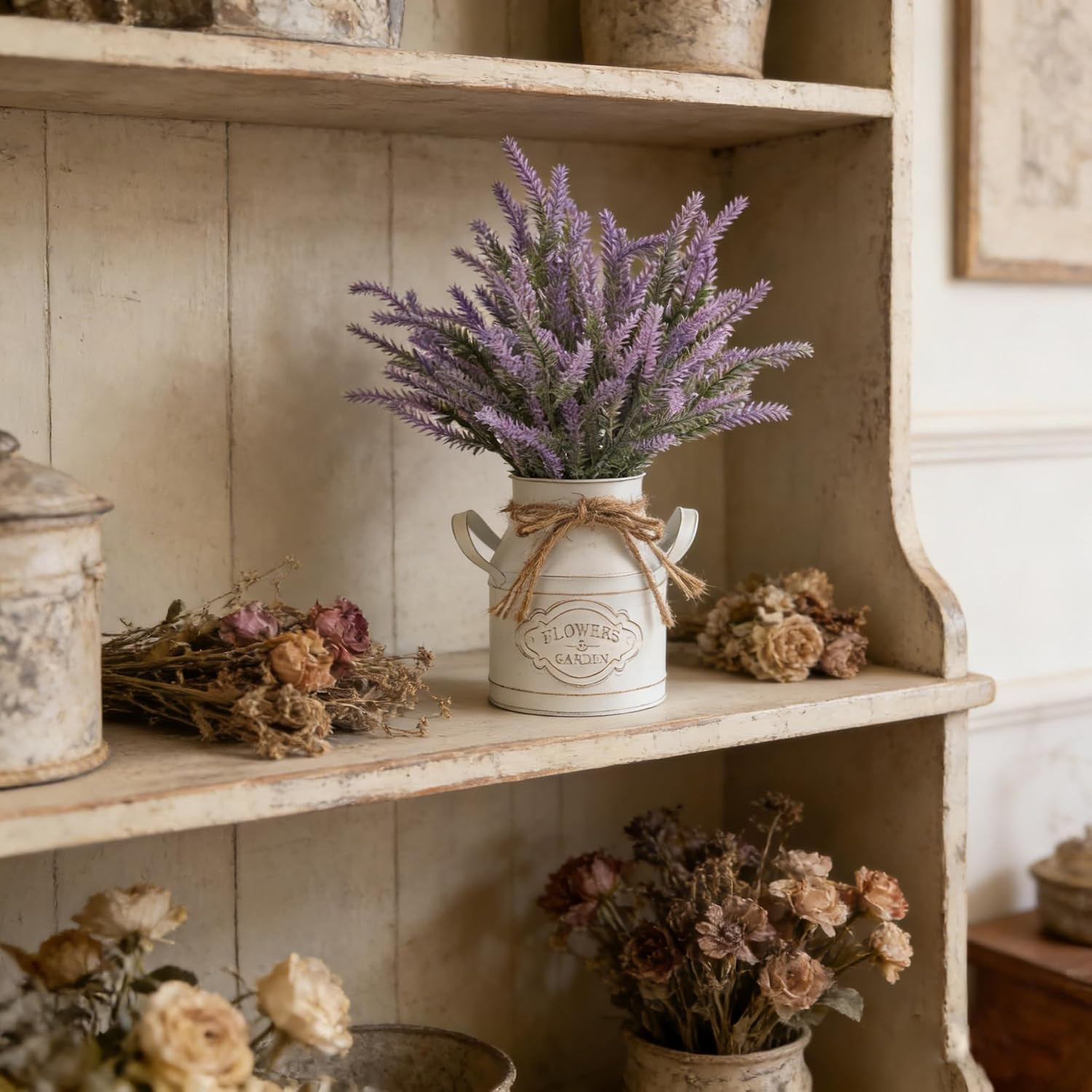 2Pcs Faux Lavender Flowers in Pots for Farmhouse Decor & Centerpieces