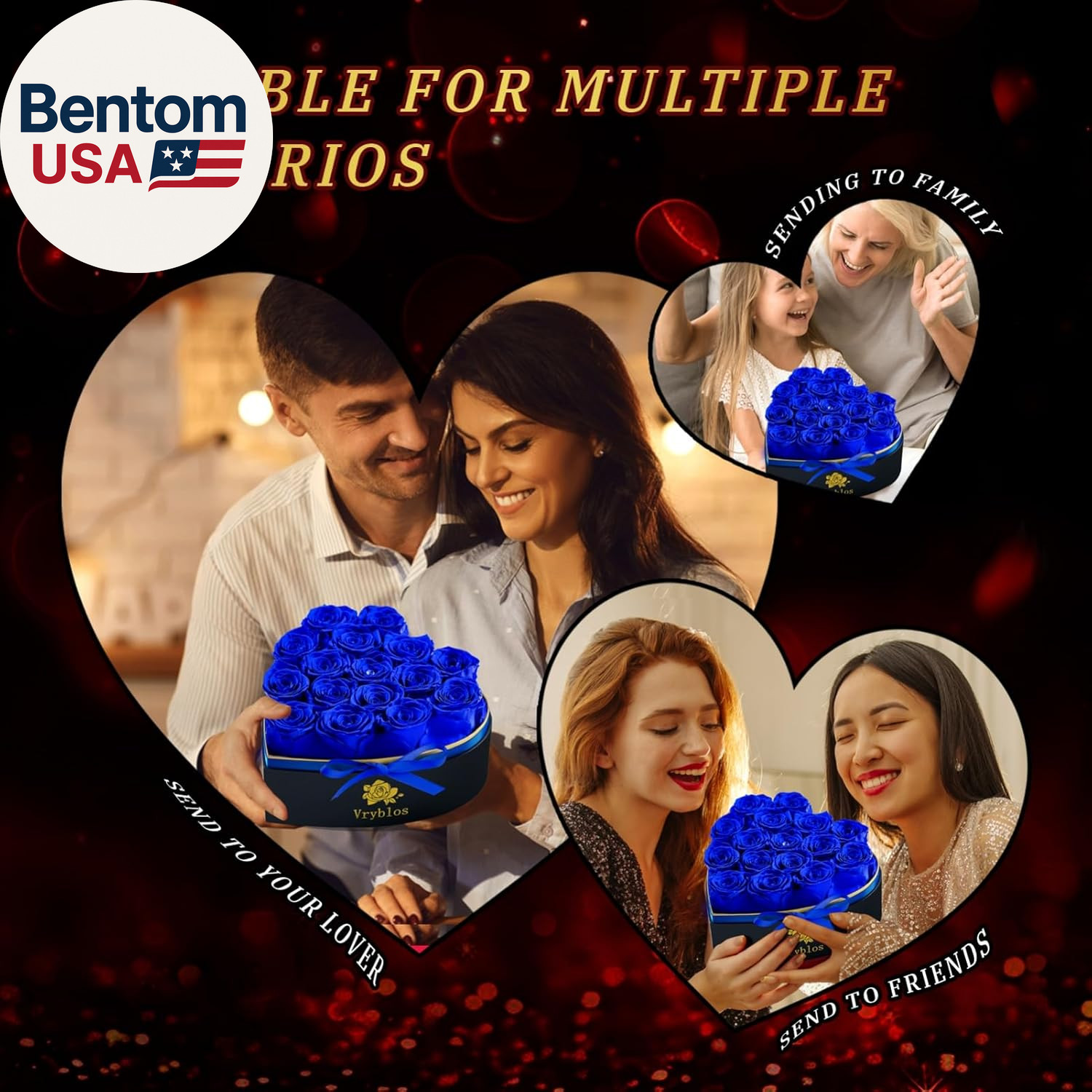 Forever Blue Roses in a Box Heart Shaped 16 Preserved Flowers for Delivery Grade