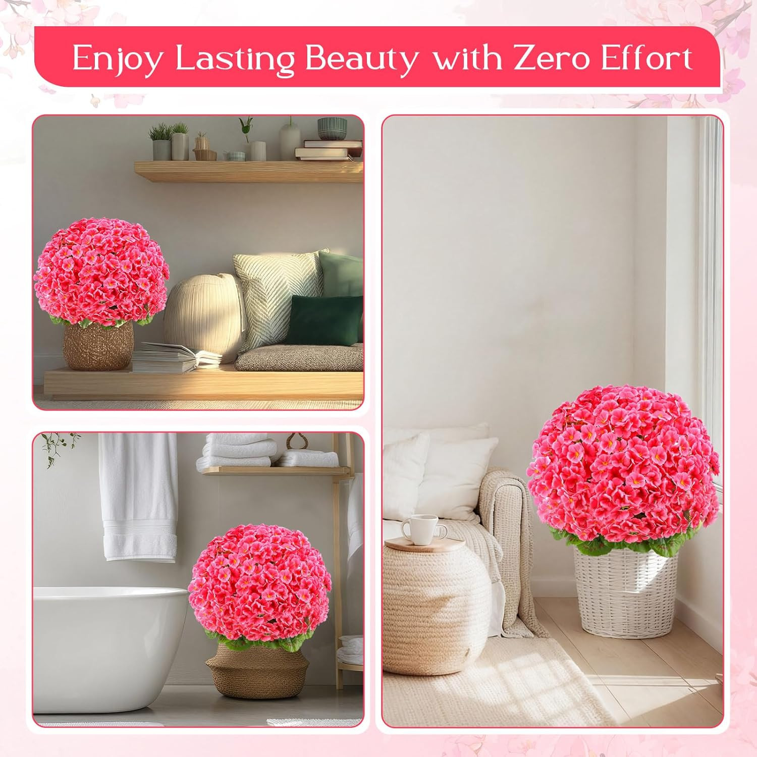 2 Pack 20″ Pink Artificial Geraniums for Outdoor & Indoor Decor