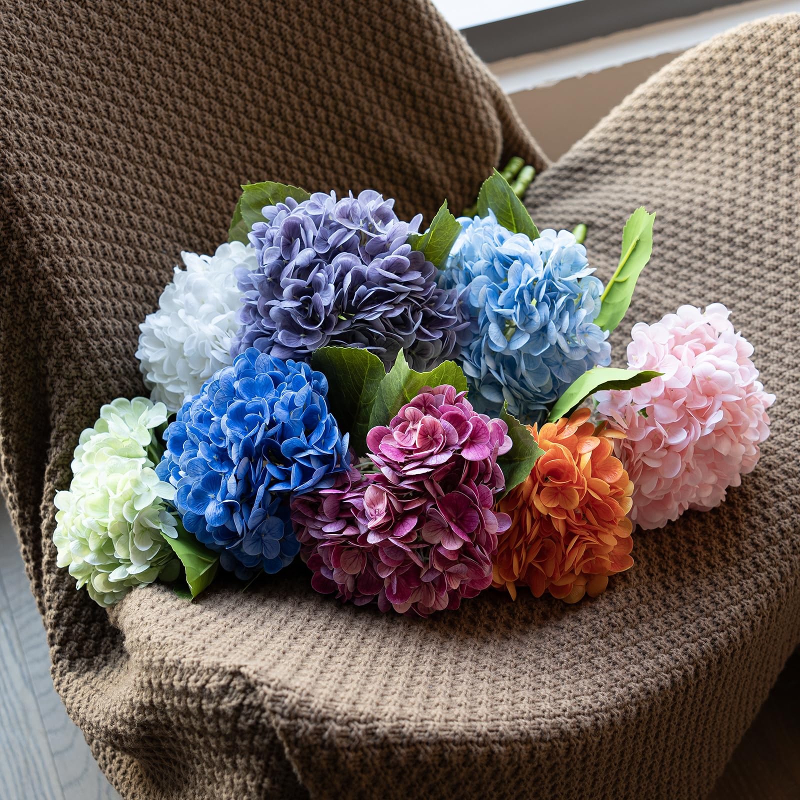 DUYONE 22″ Real Soft Touch Hydrangea Artificial Flowers Realistic,Large Long …
