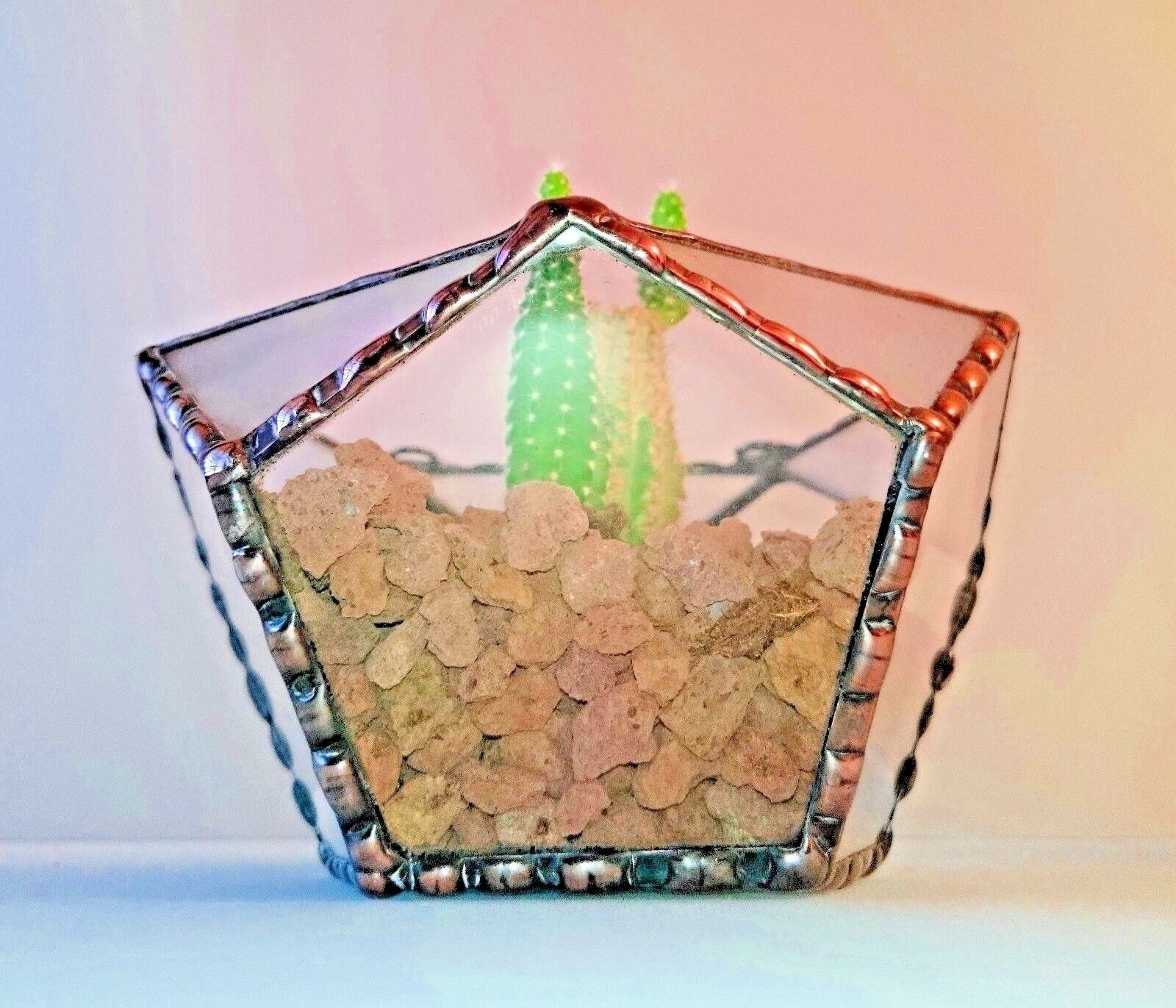 Stained Glass Dodecahedron Terrarium With 3 hooks with Copper Frame, Home Decor