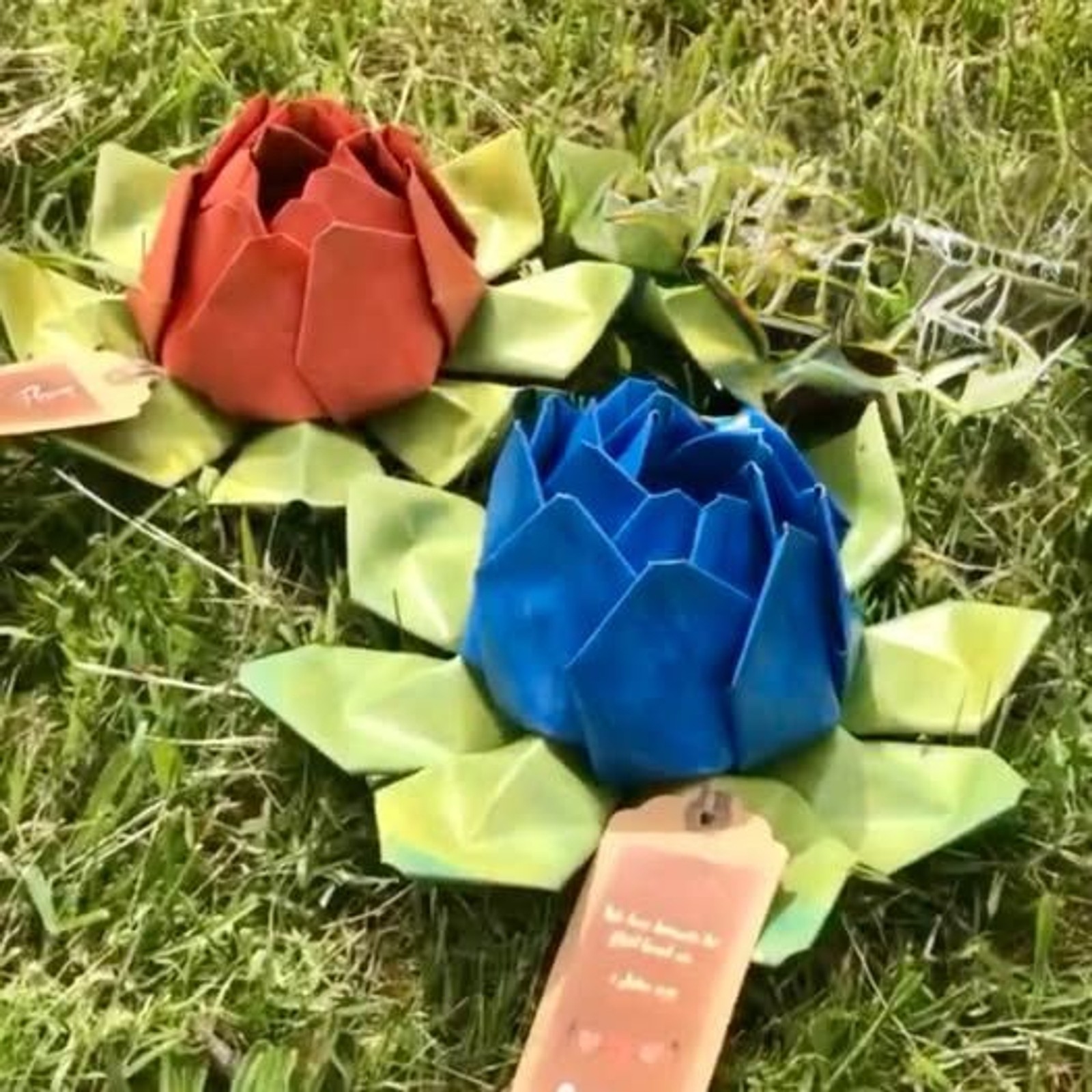 Lot of 2 Beautiful Handmade Origami Rose Flower Decor