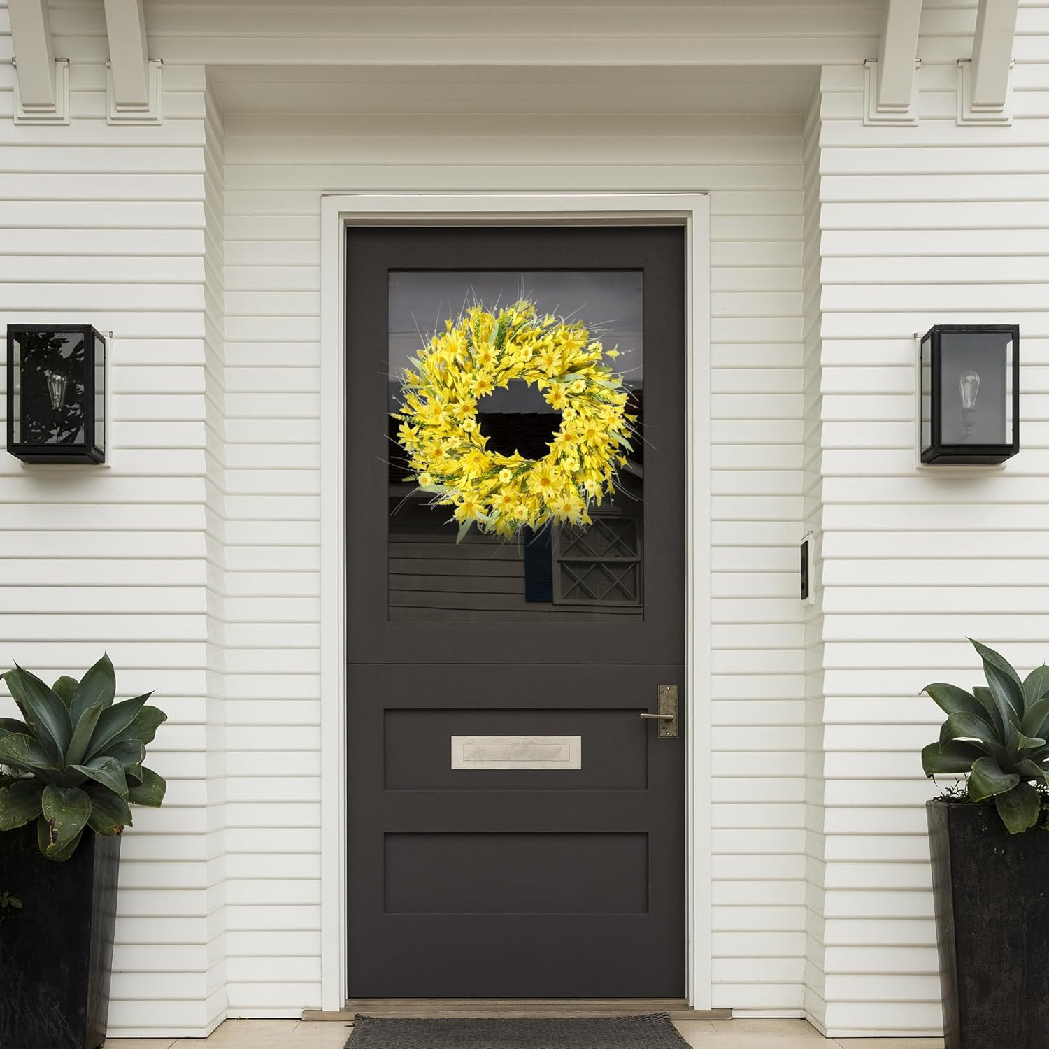 Sggvecsy Spring Wreaths for Front Door 21 Inches Artificial Forsythia Flower Wre