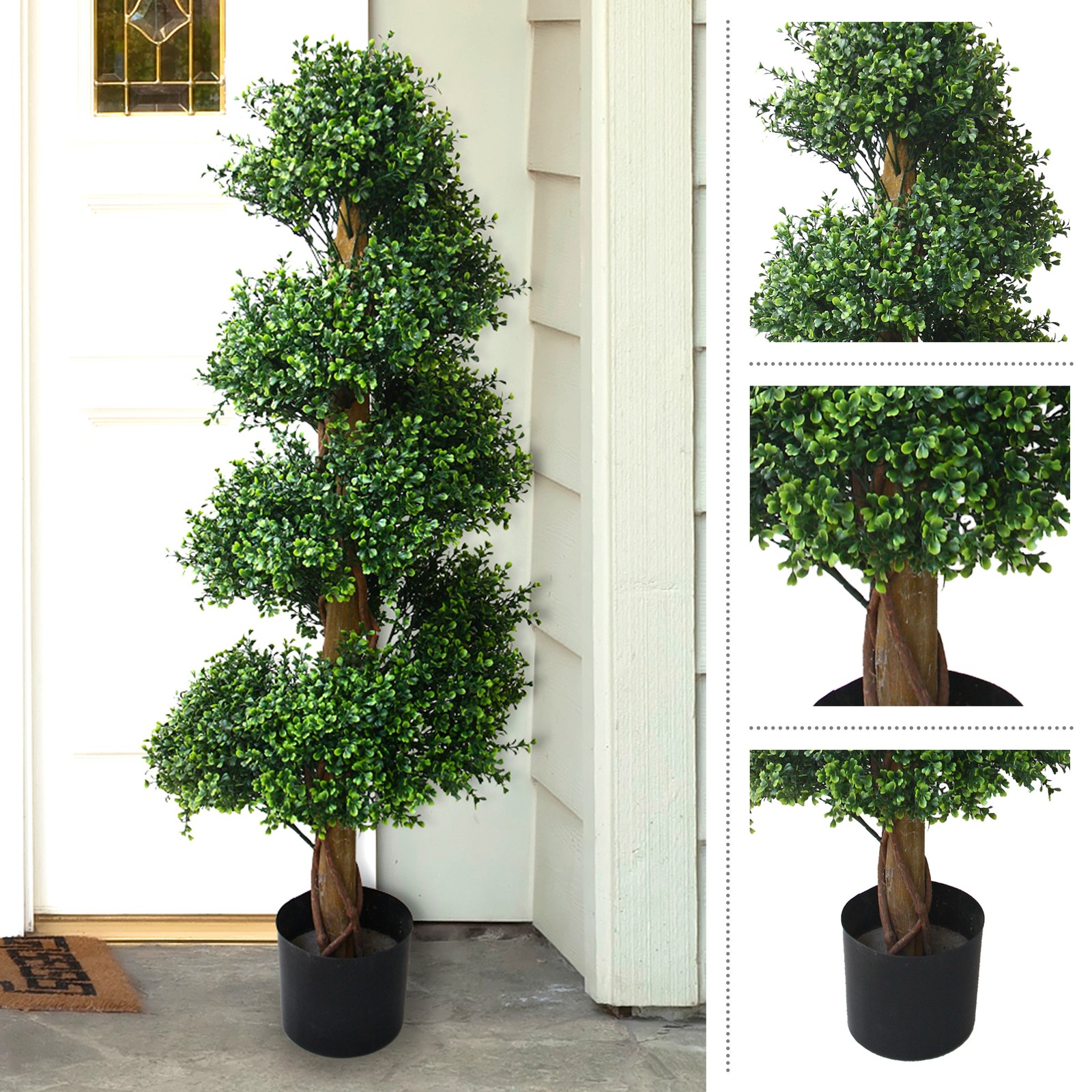 48″ Artificial Spiral Tree Potted Boxwood Fake Plant for Indoor Outdoor Decor