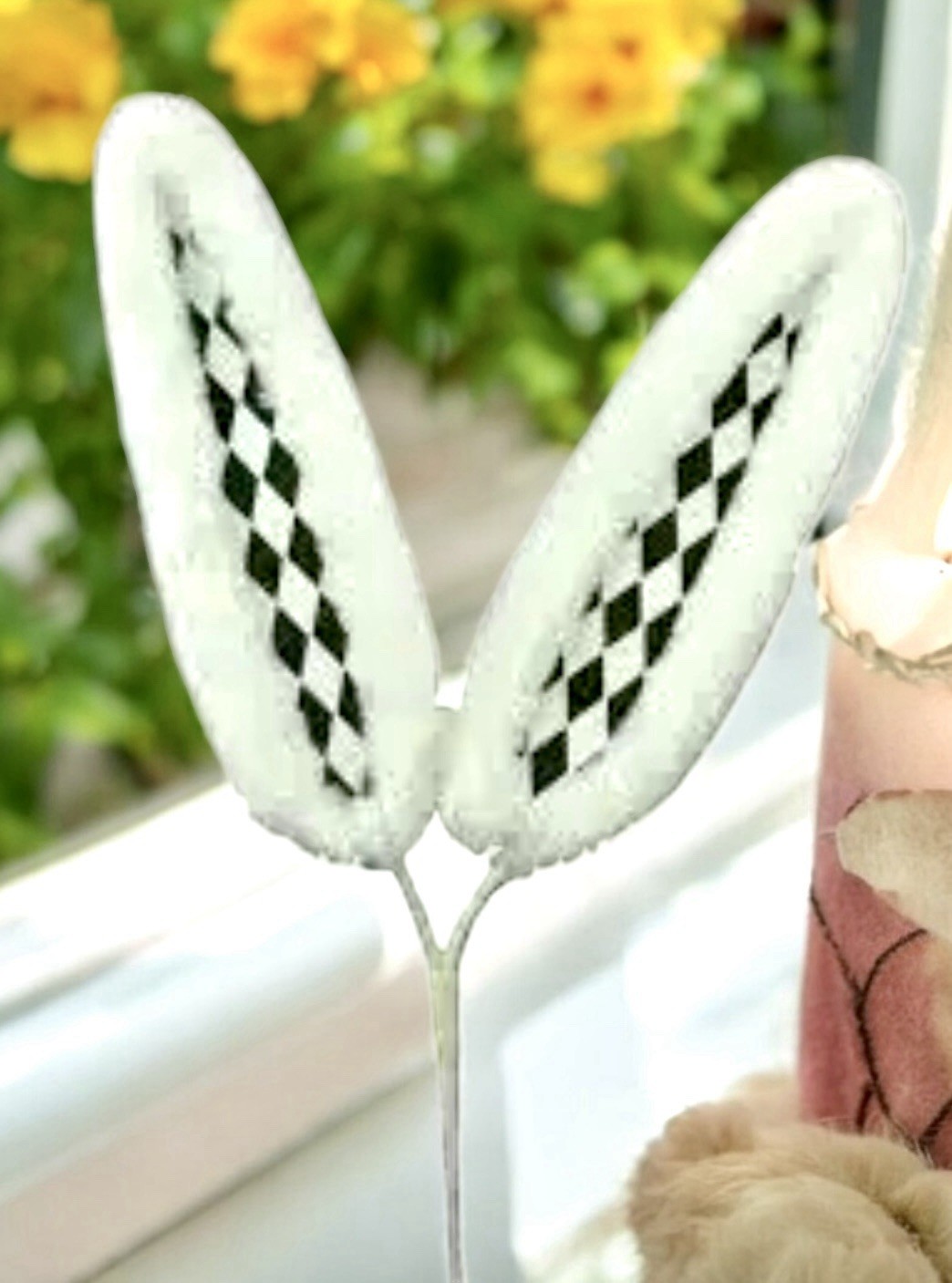 Black White Harlequin Easter Bunny Ears 21” Stem Pairs W Mackenzie Childs NEW