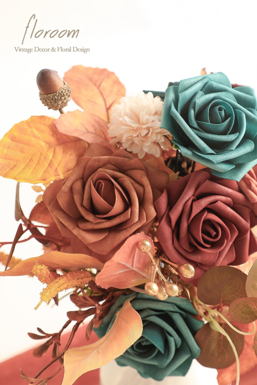 25 Pack Artificial Foam Roses Teal Green Terracotta Ombre DIY Wedding Flowers