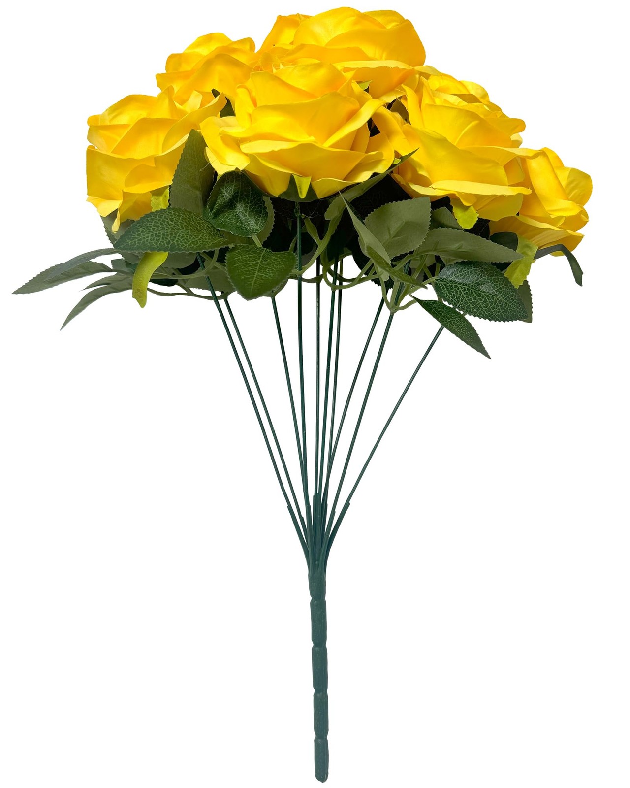 10-Heads Yellow Artificial Rose Silk Flowers Bouquet for Home Wedding Decor