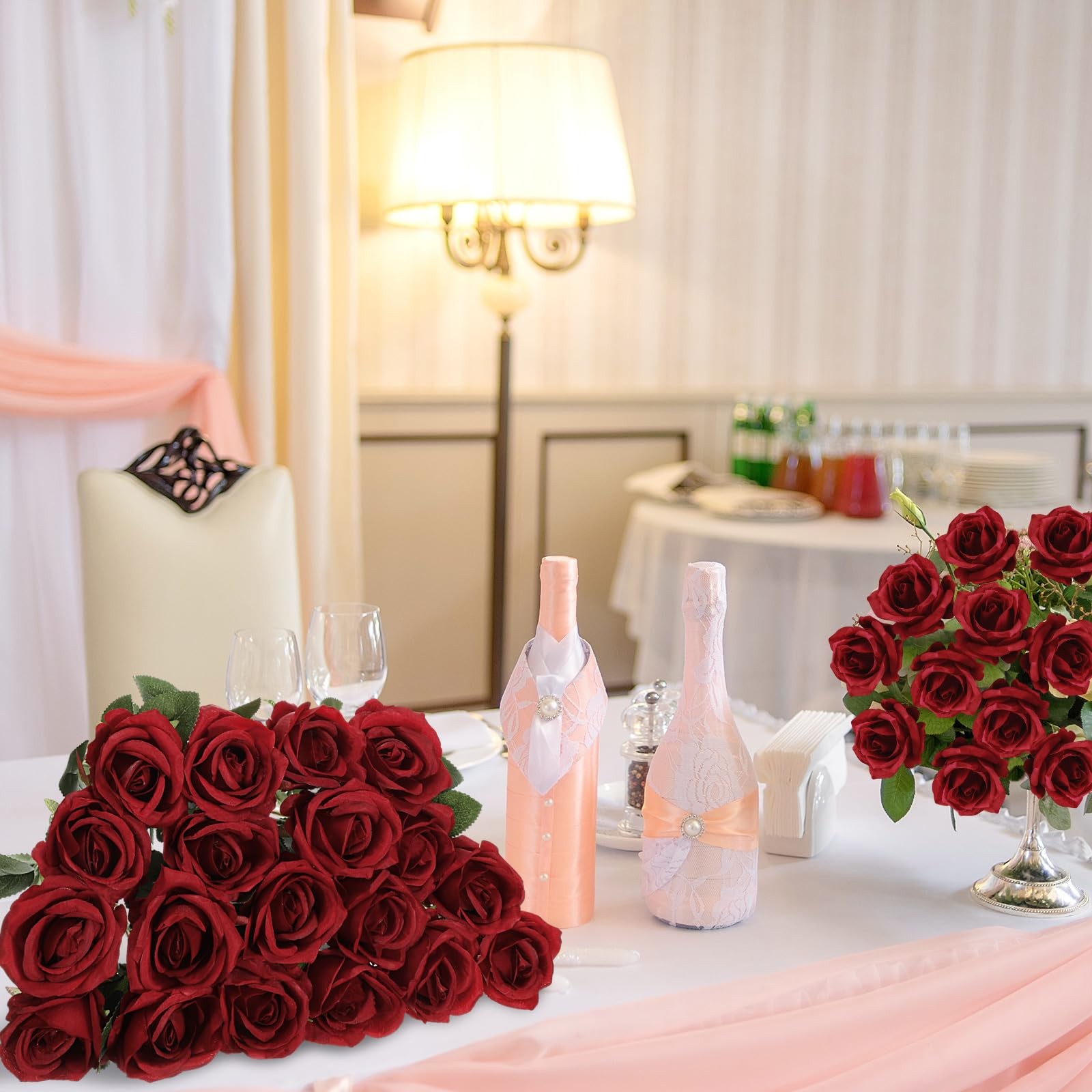 60 PCS Artificial Roses Bulk Silk Flowers with Long Stems, Realistic Faux Ros…