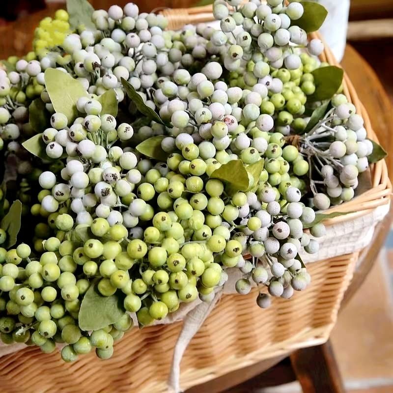 Pack of 6 Green Artificial Berry Stems Christmas Picks Wreath Ornament(Frost …