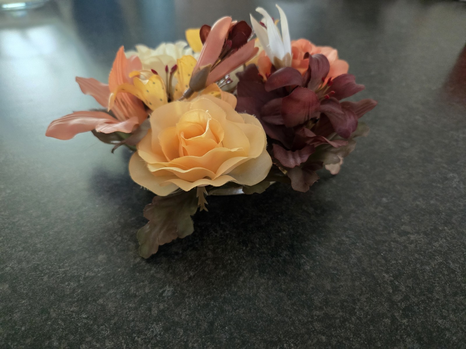 Vintage Fake Artificial Flower Floral Candle Ring Orange Yellow Cream