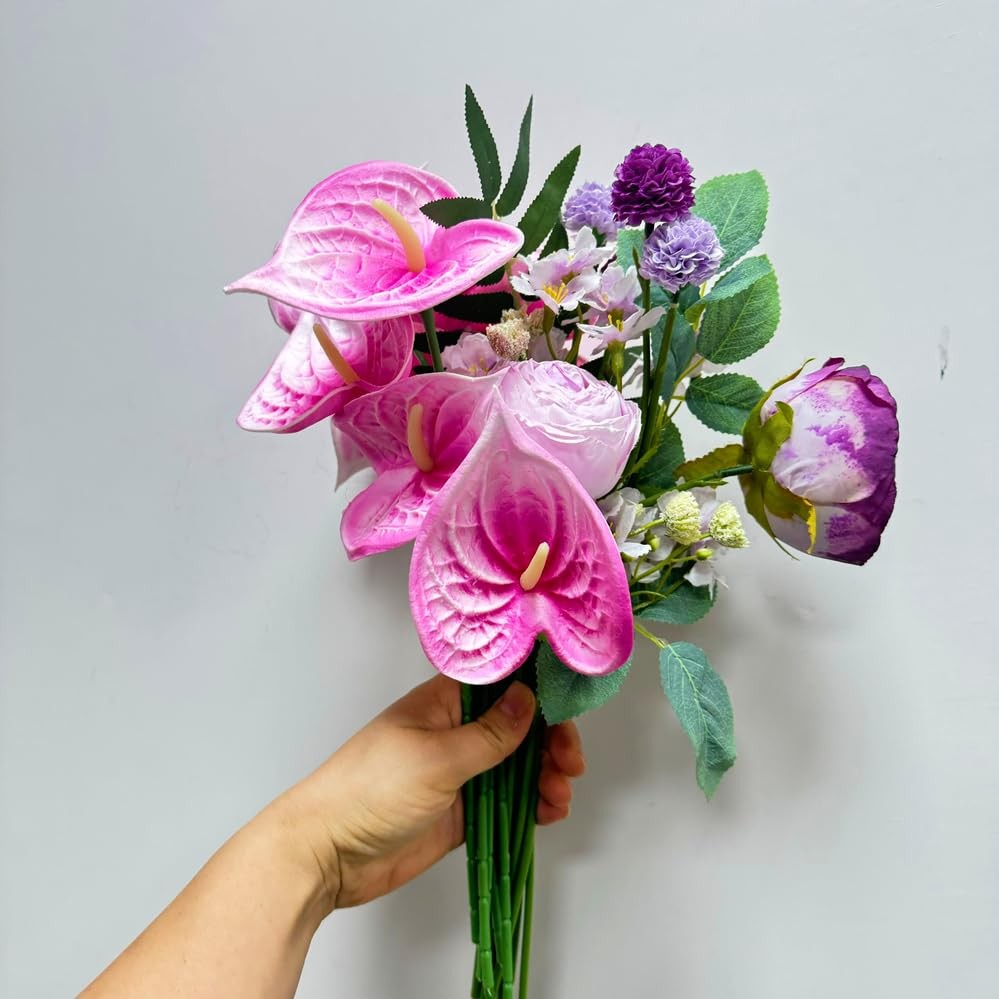 8pcs 13inch Pink Artificial Anthurium Lily Flowers Permanent for Home Decor B…