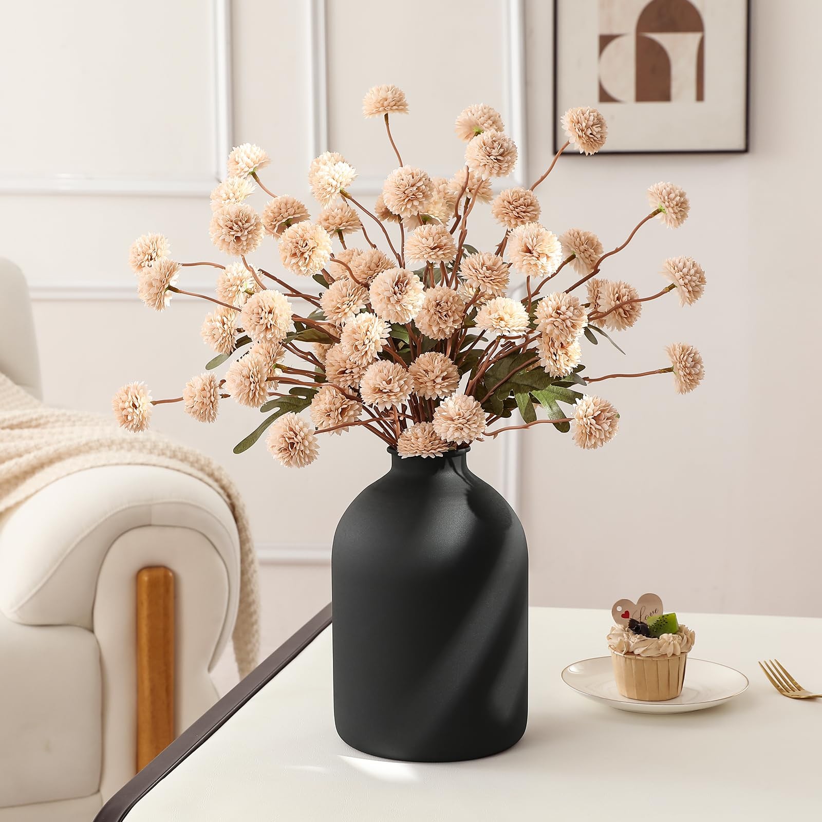 Artificial Pompon Mums Flowers, 12 Long Stems of Faux Kiku Mums, Fake Silk Fl…