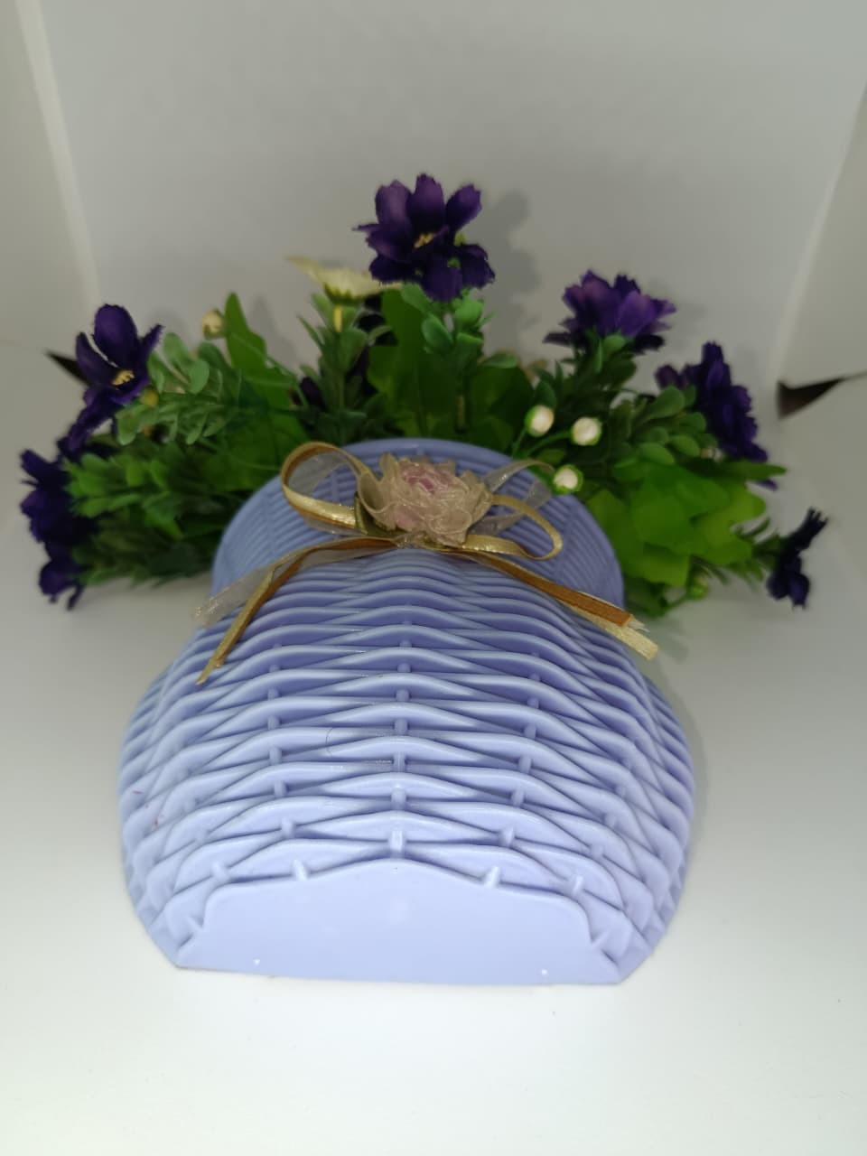 Wall Hanging Flower Basket Artificial Purple Flowers Home Decor Woven Planter
