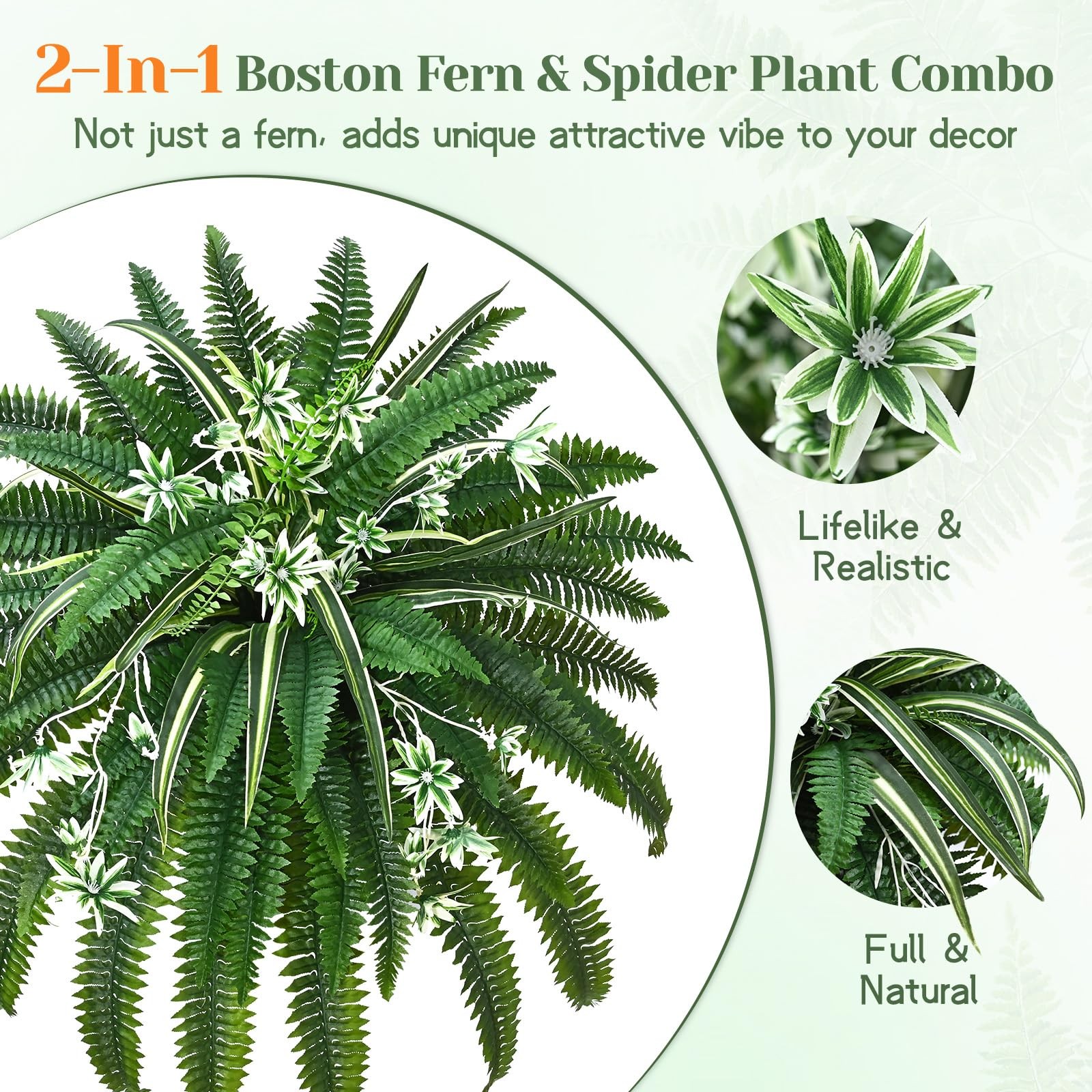 2 Pcs 48″ Fake Ferns, Artificial Ferns for Outdoors Large Faux Boston Fern wi…