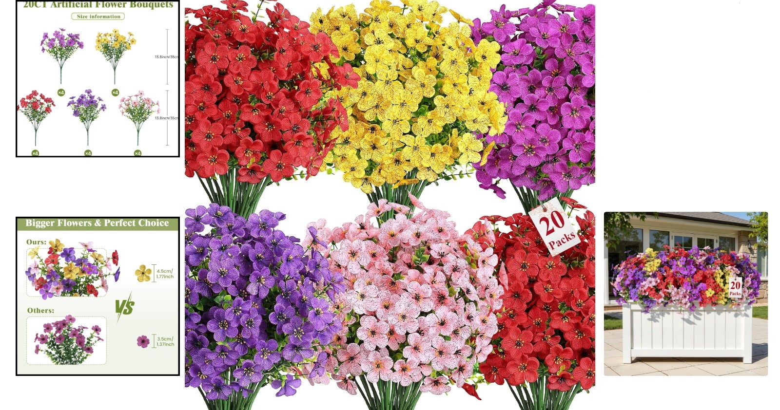 Colorful 20-Pack Faux Flowers for Garden, Home & Special Events – No Fade