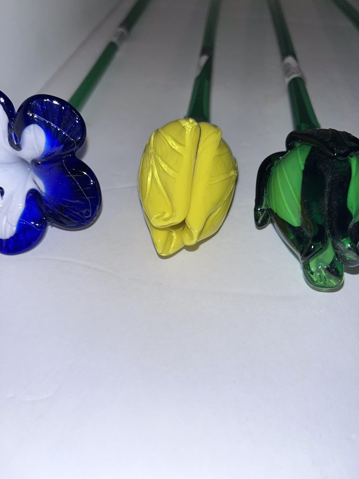 Hand Blown Vtg MIKASA Crystal Long Stem Art Glass Multicolor Flowers Lot Of 6