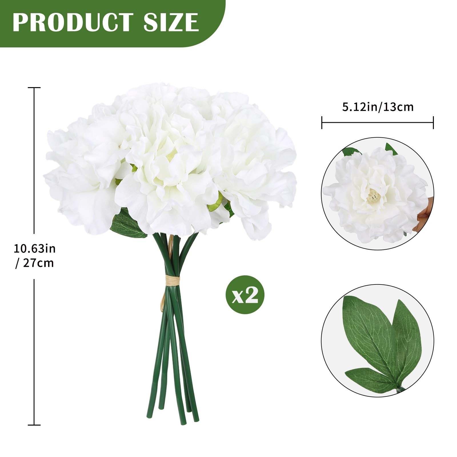 10Pcs Fake Silk Peony Artificial Flowers Bouquets 2 Bundles White Flowers Fak…